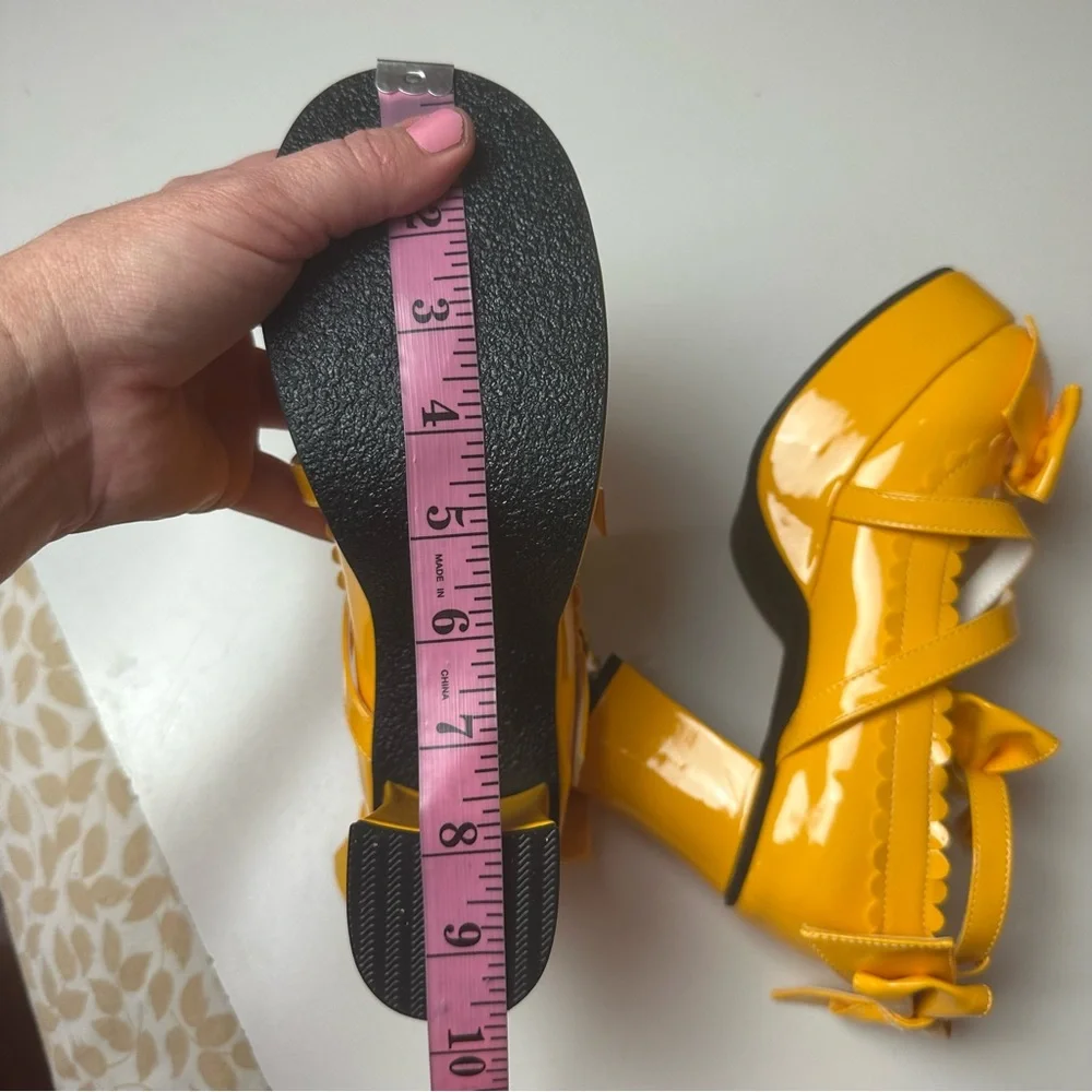Antaina Yellow Coquette Lolita Bows Strappy Chunky HeelPlatform Shoe NWOT 7.5-8? - Picture 13 of 16